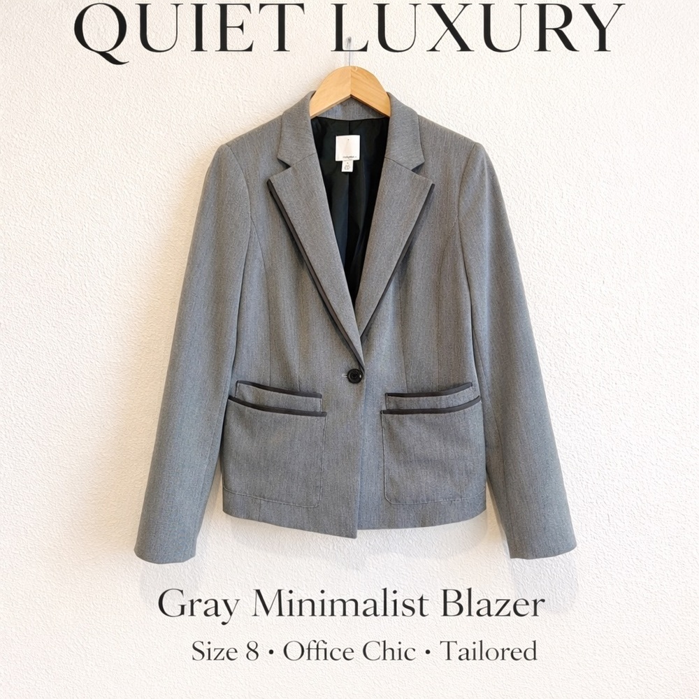 Halogen Gray Minimalist Blazer Size 8 Quiet Luxury Office Chic Tailored